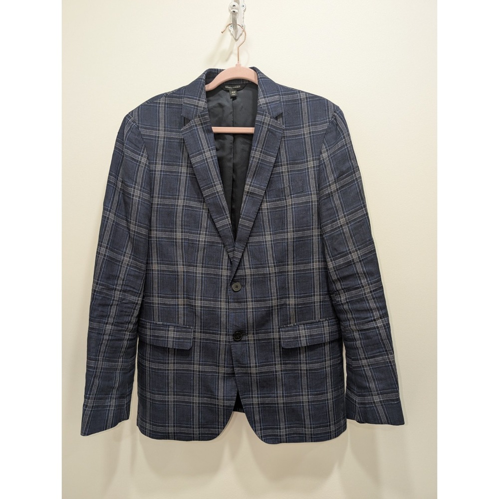Banana Republic Blazer Mens 40R Slim Fit Blue Plaid Wool Two-Button Preppy Class